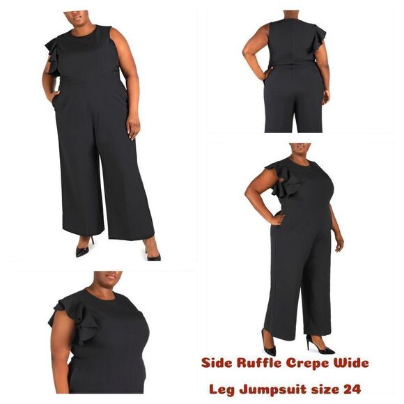 Side Ruffle Crepe Wide Leg Jumpsuit - Size 3x - Picture 1 of 8